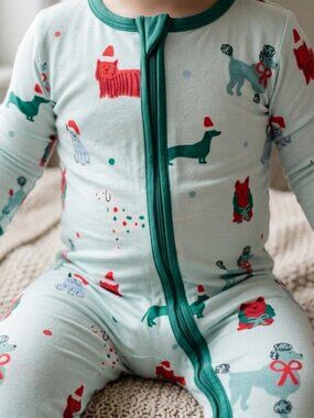 Holiday Pups Bamboo Zippy 6-12M | Kiki + Lulu Double Zipper Convertible Footie